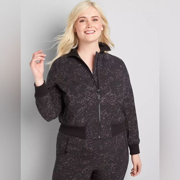 Lane Bryant Black Zip Front Bomber Jacket 20 | Plus Size Athleisure Active Top - Picture 1 of 10